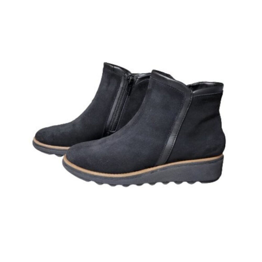 Black Women's Wedge Ankle Boots - Comfortable Suede Zip Booties